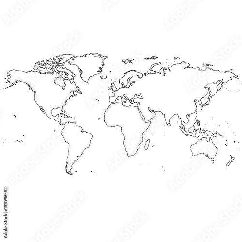 World map outline with continents and countries