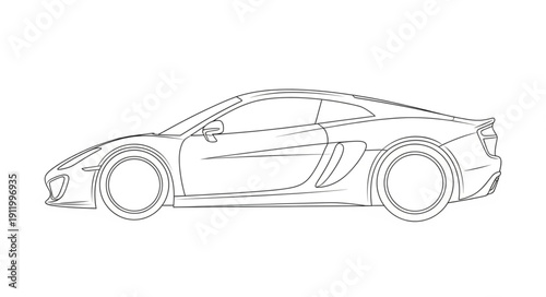 Sports Car Line Drawing Illustration.