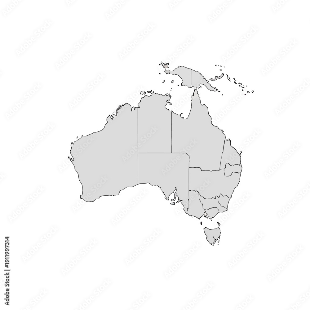 Fototapeta premium Map of Australia showing states and territories in gray