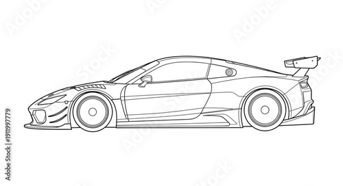 Sports Car Line Drawing Illustration.