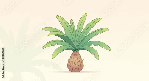 Stylized tropical palm tree with fronds against a soft, faded background