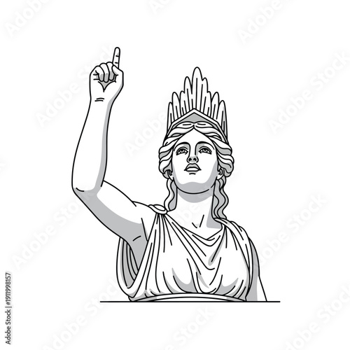 Classical Goddess Figure Gesturing Upwards, Elegant Line Art Vector Illustration