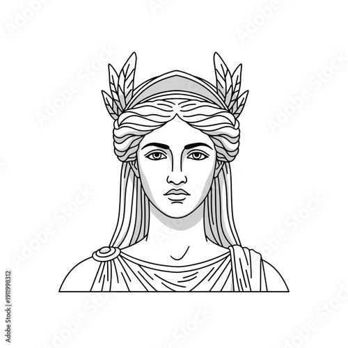Classical Goddess Portrait Illustration with Laurel Wreath in Elegant Vector Art Style
