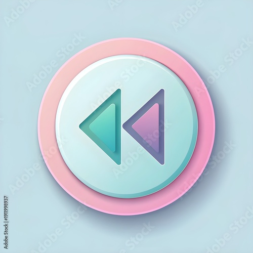 Soft Neumorphism Rewind Button Icon, Pastel Gradient UI Symbol