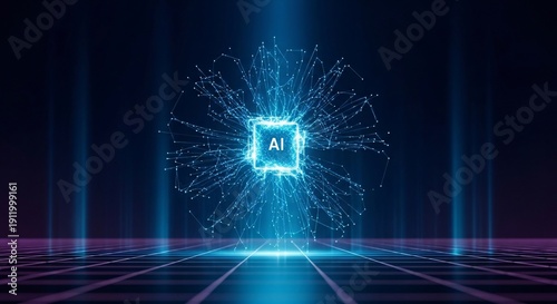 Wallpaper Mural A futuristic digital illustration of an AI chip with glowing blue lines Torontodigital.ca