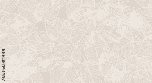 Elegant Botanical Leaf Pattern Seamless Background in Soft Beige and Cream Tones