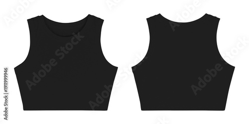 Billede på lærred Black Cropped Tank Top Front and Back Views Isolated on Transparent Background f