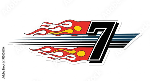 Stylized Number Seven Flame Design.
