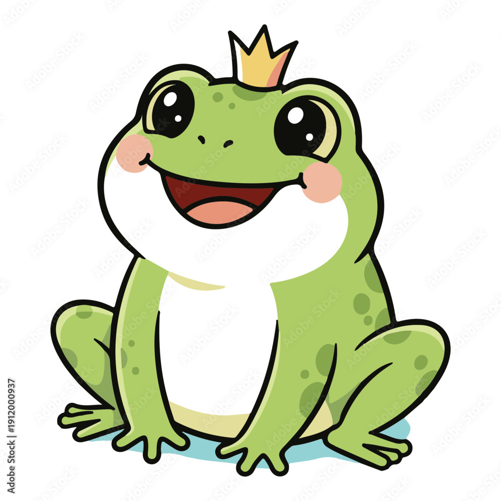 Fototapeta premium Happy Frog Cartoon Vector Cute Smiling Frog Character Sitting on Lily Pad Adorable Kawaii Animal Illustration Flat Design Isolated on White Background Kids Friendly Mascot Clipart silhouette vector