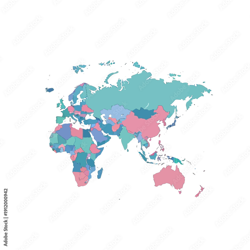 Fototapeta premium Vibrant world map with colorful countries on white background