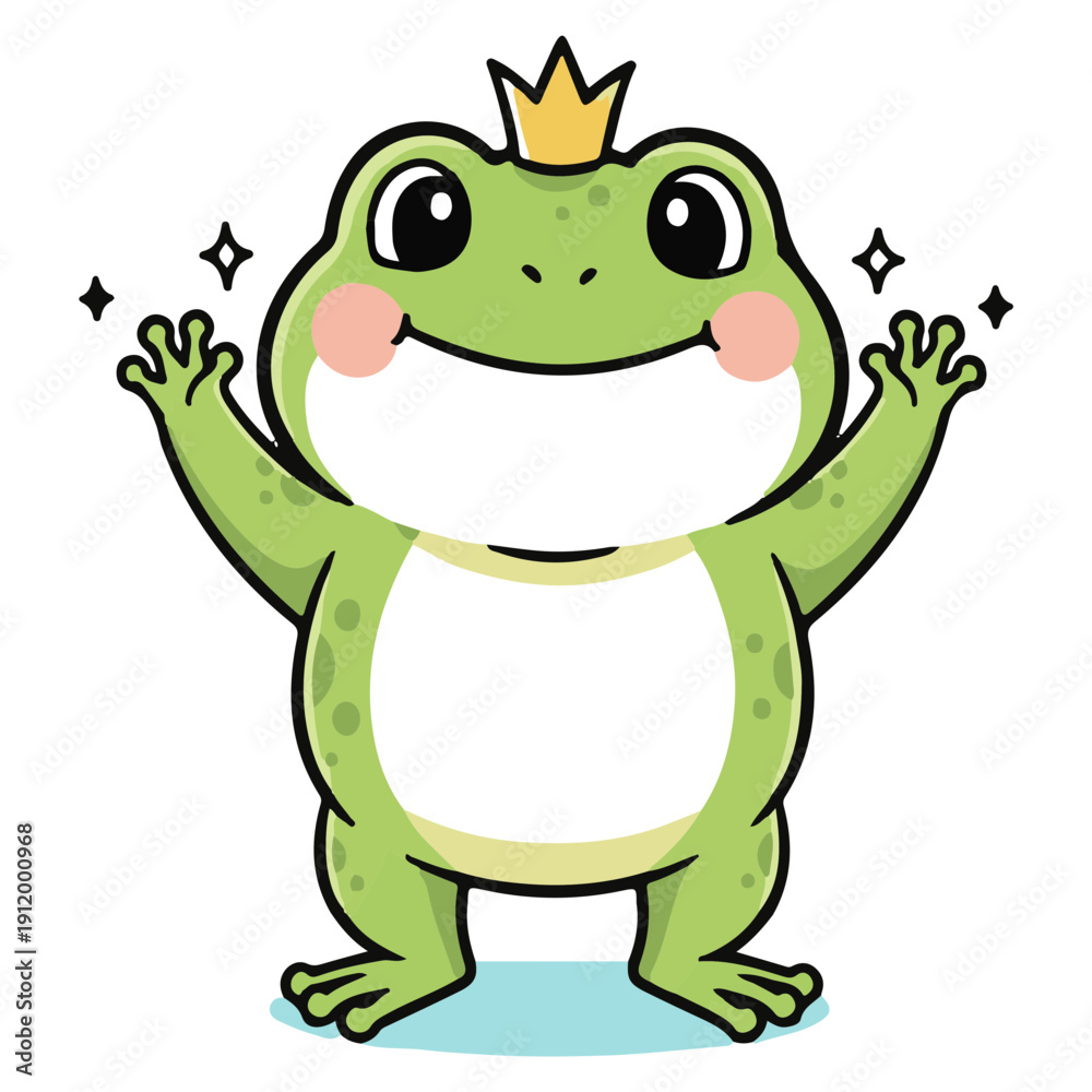Obraz premium Happy Frog Cartoon Vector Cute Smiling Frog Character Sitting on Lily Pad Adorable Kawaii Animal Illustration Flat Design Isolated on White Background Kids Friendly Mascot Clipart silhouette vector