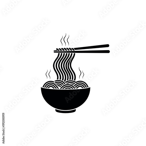 Chopsticks Lifting Wavy Ramen Noodles Silhouette