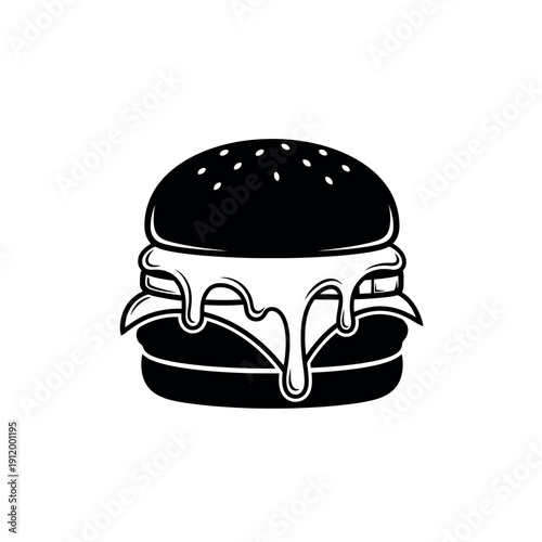 Cheeseburger with Melting Cheese Silhouette Icon
