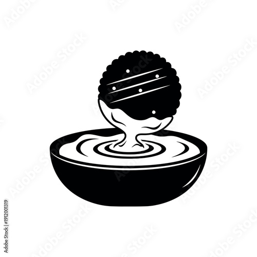 Round Cracker Dipping into Cheese Bowl Silhouette