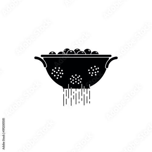 Colander Rinsing Berries Silhouette Kitchen Tool