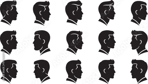 Diverse silhouettes of people showcasing various hairstyles and head shapes