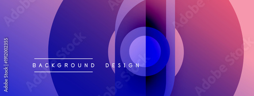 Abstract gradient circles create dynamic visual. Purple, blue, pink hues blend smoothly. Text reads background design. Modern, vibrant composition.