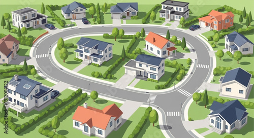 Suburban Neighborhood with Curving Streets.