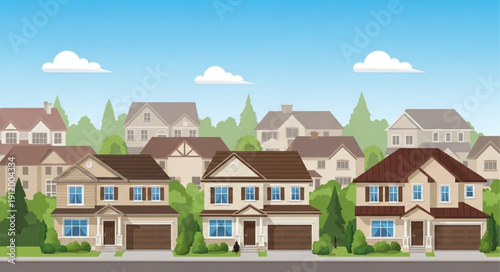 Suburban Neighborhood Houses with Garages.