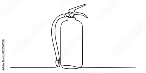 Single continuous line drawing of a fire extinguisher on a white background for safety concept. Vector, illustration