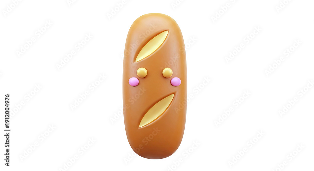 Fototapeta premium Cute Cartoon Baguette with Smiling Face