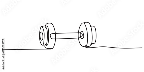 Continuous line art illustration of a heavy dumbbell equipment for gym and workout Vector, illustration