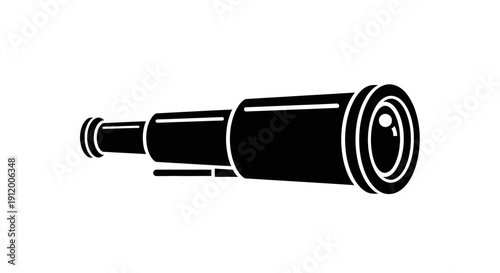 Black and white illustration of a telescope on a white background.