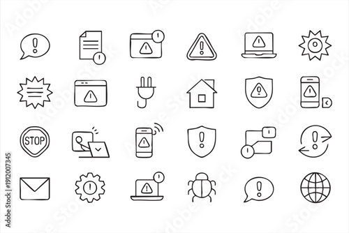 cyber security alert and protection outline icon set