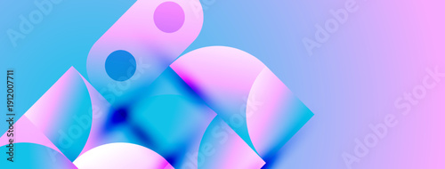 Abstract shapes blend vibrant blues, pinks, purples. Soft gradients create fluid, modern visual effect. Minimalist design.