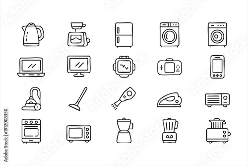 smart home equipment outline symbol pack