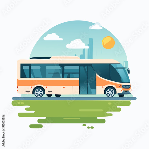 Modern City Bus on a Sunny Day with Industrial Background.