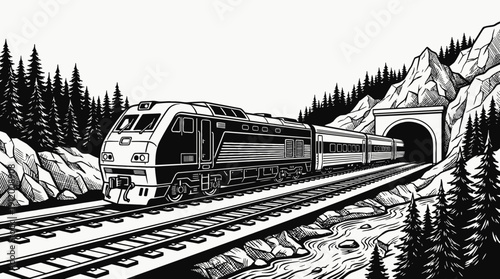 train railway track landscape entering mountain tunnel with electric locomotive transport infrastructure through rocky horizon showing travel journey freight passenger transit