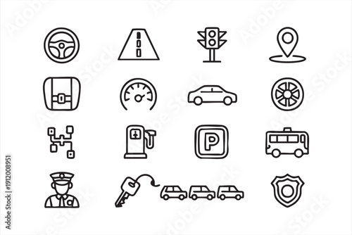 automotive mobility thin line vector icons