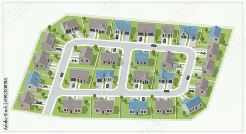 Suburban Neighborhood with Houses and Roads.