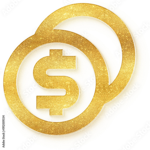 Fotografia Golden glitter textured stacked money coins outline icon