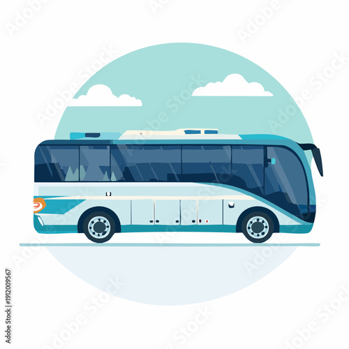 Modern City Bus Illustration with Blue and White Design.