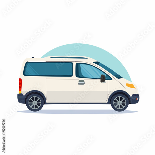 White van with tinted windows and sliding side door.