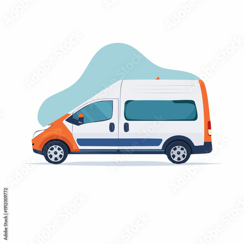 White delivery van with orange accents on a white background.