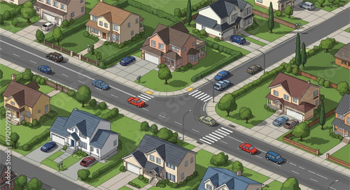 Suburban Neighborhood with Houses and Roads.