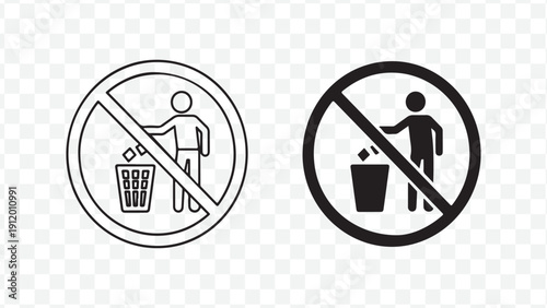 Prohibited Waste Disposal Icons, No Littering Signs isolated on Transparent Background