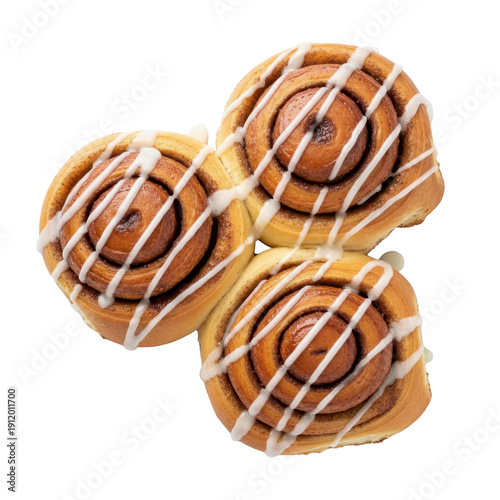 Three cinnamon rolls with white icing