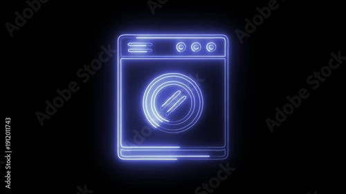 Glowing Neon Washing Machine Outline Icon Isolated on Black Background. HD Video Motion Graphic Animation