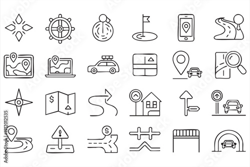 car journey and road guide outline collection