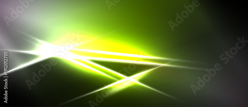 Bright light streaks across dark background. Vivid green, yellow hues create dynamic visual effect. Energy radiates from central point.