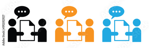 Simple vector icons showing team collaboration in different colors