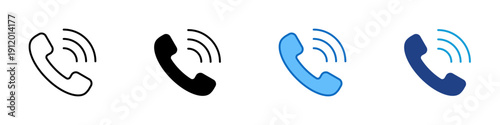 Voice Call Multiple Style Icon Design Vector - Phone handset with sound waves representing voice communication, active conversation, and audio connection