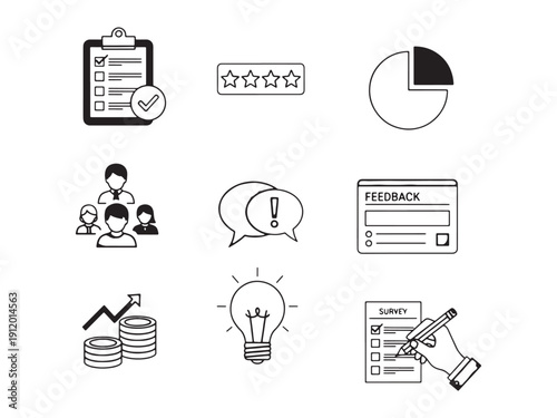 A comprehensive set of black business and finance vector icons featuring symbols for money, office documents, bank search, and internet technology web signs