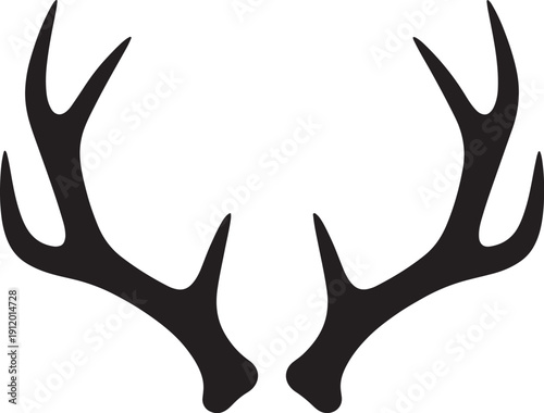 Black deer antlers symmetrical silhouette on white background also transparent background