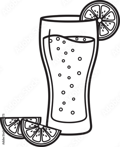 Tall glass of bubbly drink with orange slices and garnish also transparent background beverage