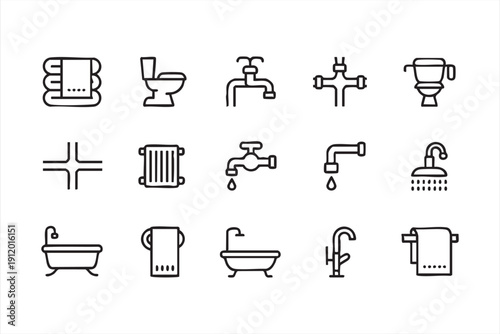 Faucet bathtub and pipe vector pictogram set